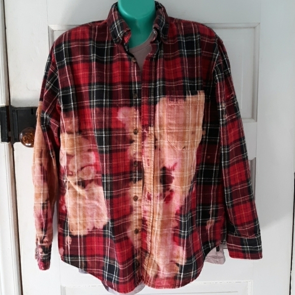 Destressed faded bleached flannel cotton shirt - Picture 1 of 2